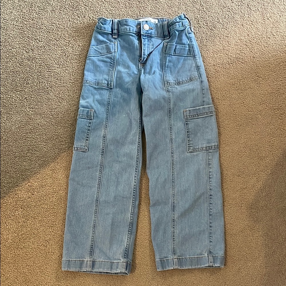 Abercrombie Kids Cargo Blue Jeans High Rise Wide Leg Fit Girls Size 7/8